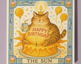 The Sun Cat Tarot Card - Happy Birthday Card - Funny Animal - Premium Greeting Card Envelope - Personalised Cat dog funny card - friend