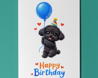 Poodle Dog Birthday Card, Balloon Puppy Gift, Cute Personalised Dog Lover Gift