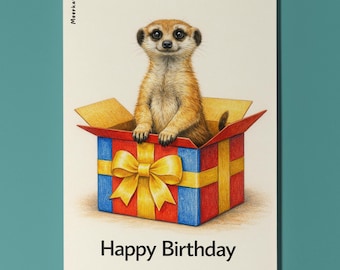 Animal Hugs Series Meerkat: Surprise! Happy Birthday Card Premium Greeting Card and Envelope Personalised Friends Family members