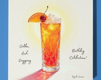 Tequila Sunrise - Golden, Lush, Easygoing - Happy Birthday Card - Premium Greeting Card & Envelope - Personalised funny card