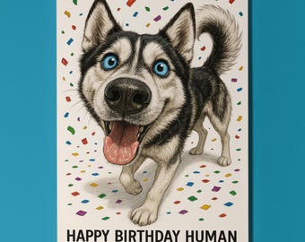 Dog Breeds Collection - Snout Party - Husky Dog  - Happy Birthday Card - Funny Animal -Premium Greeting Card Envelope - Personalised card