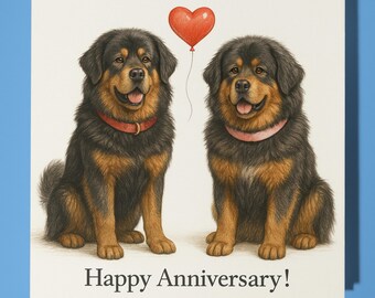 Tibetan Mastiff Red Heart - Happy Anniversary - Card  Funny Animal - Premium Greeting Card & Envelope - Personalised Dog card - Wife Husband