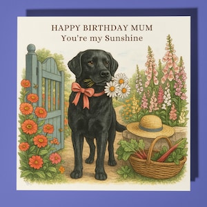 Labrador negro - Eres mi sol - Tarjeta de feliz cumpleaños para mamá - Sobre premium para tarjeta de felicitación - Tarjeta personalizada para perro - Mamá madre