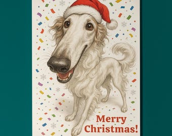 Borzoi Dog - Snout Party Collection - Merry Christmas! Card - Funny Dog Breeds - Premium Greeting Card and Envelope - Personalised card