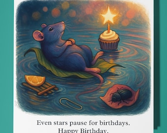 Resting rat - Even stars pause for birthdays. - Happy Birthday Card - Premium Greeting Card & Envelope - Personalised funny card - Friend