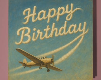 Airplane Contrails  - Happy Birthday Card - Funny Animal - Premium Greeting Card Envelope - Personalised funny card - friend family