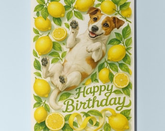 Sunny Lemon Jack Russell Terrier Dog - Fruity Friends Collection Birthday Card - Funny Animals Premium Greeting Card Envelope - Personalised