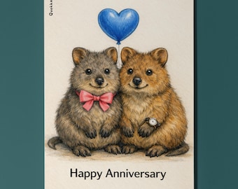 Animal Hugs Series - Quokkas: Smiling forever - Happy Anniversary Card - Funny Animal - Premium Greeting Card & Envelope - Personalised