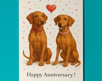 Dog Breeds Collection - Vizslas Dogs - Happy Anniversary Card - Funny Animal - Premium Greeting Card & Envelope - Personalised card - Couple