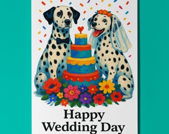 Dog Breeds Collection - Sweethearts Dalmatian Dogs Happy Wedding Day Card - Funny Animal -Premium Greeting Card Envelope - Personalised card
