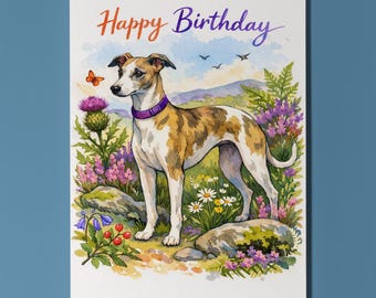 Dog Breeds Collection Whippet Wildflower Wishes Happy Birthday Card Funny Animal Premium Greeting Card Envelope Personalised Friends Family