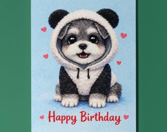 Schnauzer Birthday Card Personalised Panda Hoodie Cute Dog Lover Gift