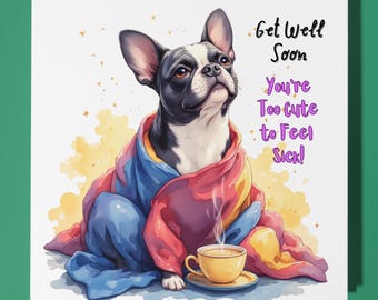 French Bulldog Get Well Soon Card - Funny Animal - Premium Greeting Card & Envelope - Personalised Dog card - Wife Husband Mum Dad Friend