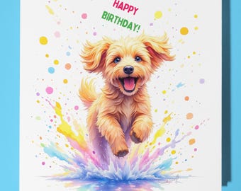 Golden Doodle Happy Birthday Card - Funny Animal - Premium Greeting Card & Envelope - Personalised Dog card - Son Sister Friend daughter