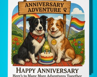 Two Border Collies  - LGBTQ+ - Happy Anniversary Card  Funny Animal - Premium Greeting Card & Envelope - Personalised Dog card - Couple