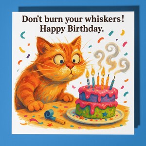 Fine Art Funnies Collection - Cat with cake - Happy Birthday Card - Premium Greeting Card Envelope - Personalised card - Friend Family