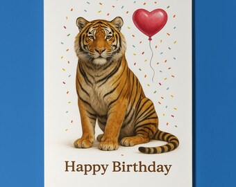 Wild Cats Party Collection - Tiger - Happy Birthday Card - Funny Animal - Premium Greeting Card & Envelope - Personalised card - Friend