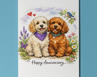 Cockapoo dogs: A Doodle-y Dynamic Duo - Anniversary Card - Funny Dog Breeds - Premium Greeting Card Envelope - Personalised card - Couple