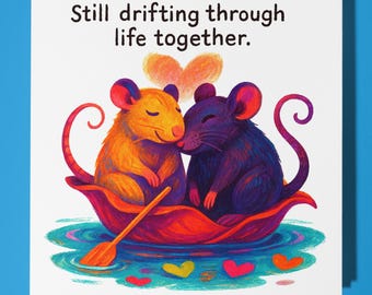 Rats Collection - Two Happy Rats on a Boat - Happy Anniversary Card - Funny Animal - Premium Greeting Card and Envelope - Personalised card