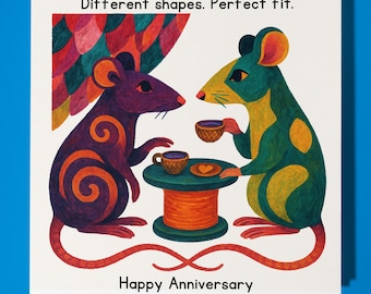 Happy Rats - Perfect fit - Happy Anniversary Card - Funny Animal - Premium Greeting Card and Envelope - Personalised card - Husband Wife