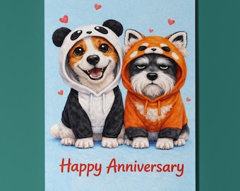 Biglietto d'anniversario per cane Jack Russell Terrier Schnauzer, Felpa con cappuccio Panda rossa, Regalo carino e personalizzato per amanti dei cani