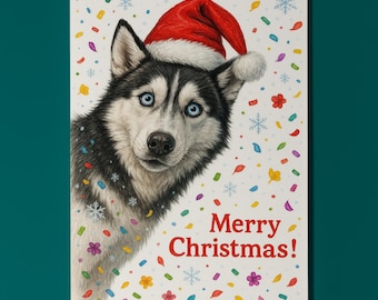 Husky Dog - Don’t Look Away - Merry Christmas Card - Funny Dog Breeds - Premium Greeting Card & Envelope Personalised card - Friend