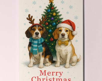 Dog Breeds Collection - Beagle Dog - Merry Christmas Card - Funny Animal - Premium Greeting Card and Envelope - Personalised card - Friends