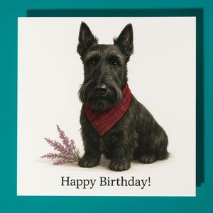 Scottish Terrier - flores roxas de urze - Cartão de Feliz Aniversário - Envelope de Cartão de Saudações Premium Cartão engraçado personalizado - amigo Família
