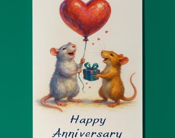 Two Rats - The Gift That Floats - Happy Anniversary Card - Funny Animal - Premium Greeting Card Envelope - Personalised card - Couples