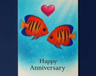 Rainbow Fish Parade Collection - Flame Angelfish - Anniversary Card - Funny Animal - Premium Greeting Card & Envelope - Personalised card