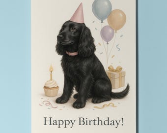 Dog Breeds Collection - Black Cocker Spaniel Dog Happy Birthday Card - Funny Animal - Premium Greeting Card Envelope - Personalised card