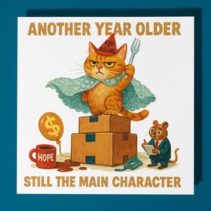 Gatto con cappello rosso - Biglietto di auguri di buon compleanno - Animale divertente - Busta per biglietti di auguri premium - Biglietto di auguri personalizzato con gatto - Sorella, figlia, amica, papà