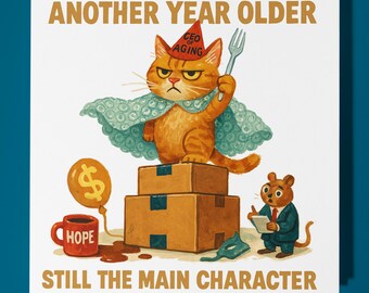 Cat in a red hat - Happy Birthday Card - Funny Animal - Premium Greeting Card Envelope - Personalised Cat card - sister daughter friend Dad