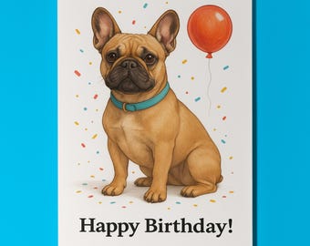 Dog Breeds Collection - French Bulldog Dog Happy Birthday Card - Funny Animal - Premium Greeting Card Envelope - Personalised card - Friend