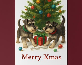 Schnauzer Dogs Duo - Merry Xmas Card - Funny Dogs - Dog Breeds - Premium Greeting Card and Envelope - Personalised - Family members Friends