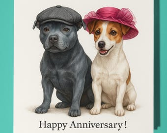 Staffordshire Bull Terrier Jack Russell Terrier - Happy Anniversary Card  Funny Animal Premium Greeting Card & Envelope - Personalised card