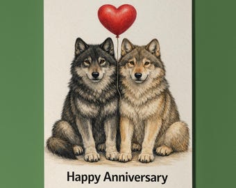Animal Hugs Collection Two Wolves Always Together, Never Apart Happy Anniversary Card - Premium Greeting Card Envelope Personalised Funny