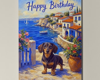 Dachshund Personalised Birthday Card, Coastal Sausage Dog Card