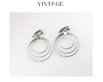 Lovely Vintage Silver-tone Dangles Hoop Clip Earrings by Trifari Jewellery
