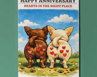 Chihuahua Dogs Hearts in the right place - Anniversary Card - Funny Dog Breeds - Premium Greeting Card Envelope - Personalised - Couple