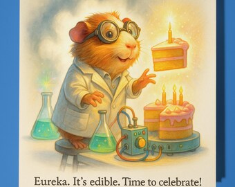 Guinea Pig Scientist - Happy Birthday Card - Funny Animal - Premium Greeting Card Envelope - Personalised funny card - family friend Son