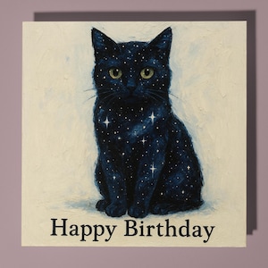 Espace et étoiles de chat cosmique - carte de joyeux anniversaire - animal drôle - enveloppe de carte de voeux de qualité supérieure - carte drôle personnalisée - famille d'amis