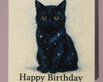 Cosmic Cat Space and Stars - Happy Birthday Card - Funny Animal - Premium Greeting Card Envelope - Personalised funny card - friend family