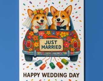 Dog Breeds Collection - Corgi Dogs Duo - Happy Wedding Day Card - Funny Animal  Premium Greeting Card and Envelope - Personalised card