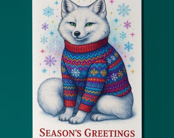 Arctic Fox Sweater Weather Season's Greetings Card - Funny animals Premium Greeting Card and Envelope - Personalised Friends Family members