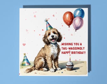 Handmade Cute Cockapoo Dog breed With Cupcake Happy Birthday Card Funny Animal Card Animal Lovers Premium Greeting Card & Envelope