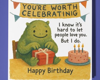 Funny monster - Compassion Collection - Happy Birthday Card - Funny Animals - Premium Greeting Card Envelope Personalised  card - Friend