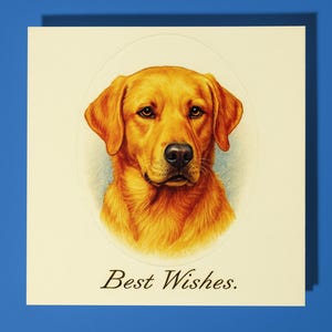 Antique postcard collection - Golden Retriever dog - Best Wishes Happy Birthday Card - Premium Greeting Card &Envelope - Personalised card