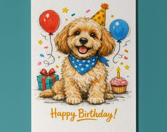 Cockapoo Dog Happy Birthday Card - Funny Animal - Premium Greeting Card Envelope Personalised card Dog Breeds Friend Family members