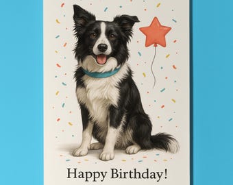 Dog Breeds Collection - Border Collie Dog Happy Birthday Card - Funny Animal - Premium Greeting Card Envelope - Personalised card - Friend